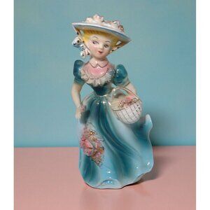 Arnart Creations MCM Porcelain Fancy Lady Figurine Vintage 3D Flowers READ
